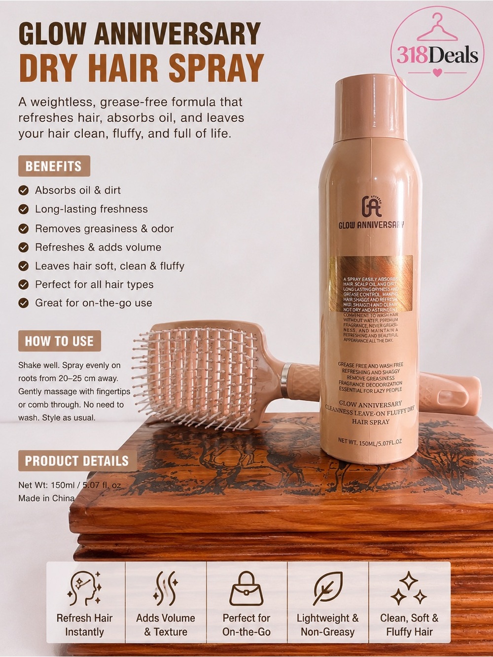 Glow Anniversary Dry Hair Spray with Brush